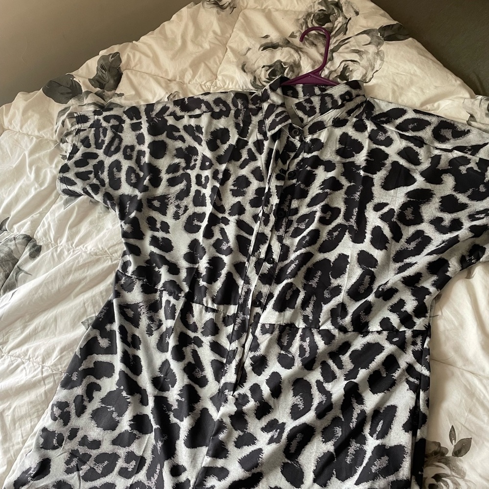 Gray and black leopard jumpsuit